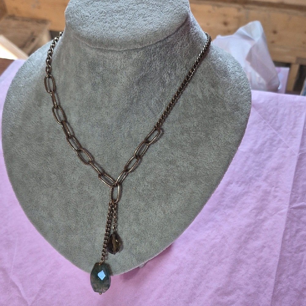 Artisan Gold Chain Bohm Necklace with Dangling Teardrop  Pendants
